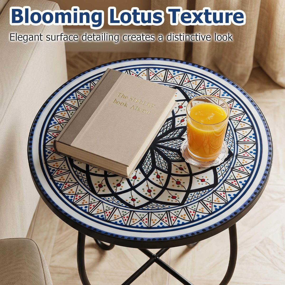 Outdoor Side Table Mosaic Patio Accent 35.5cm Coffee End Table