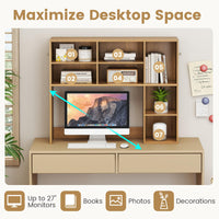Desktop Bookshelf, Desk Hutch with 3 Adjustable Shelves & Open Compartment