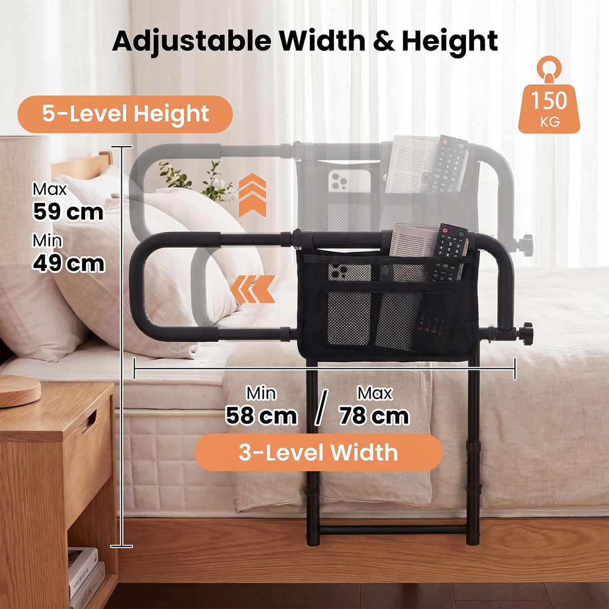 Foldable Bed Rail for Seniors, Bed Rail for Elderly Adults Safety