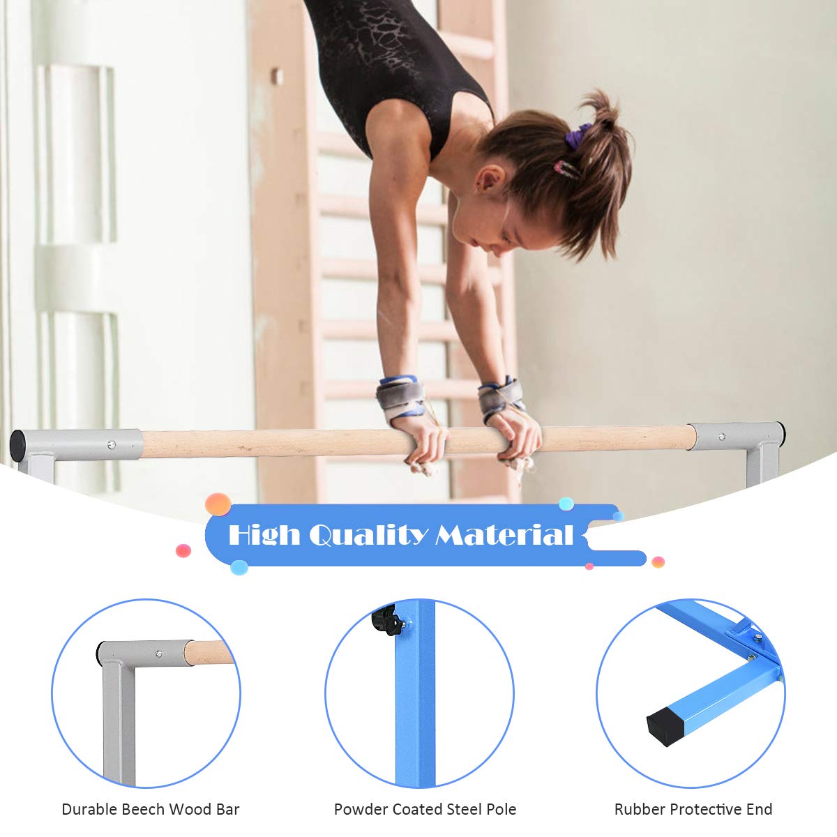 Adjustable 90CM-150CM Gymnastics Training Bar with Non-slipping Rubber Pads