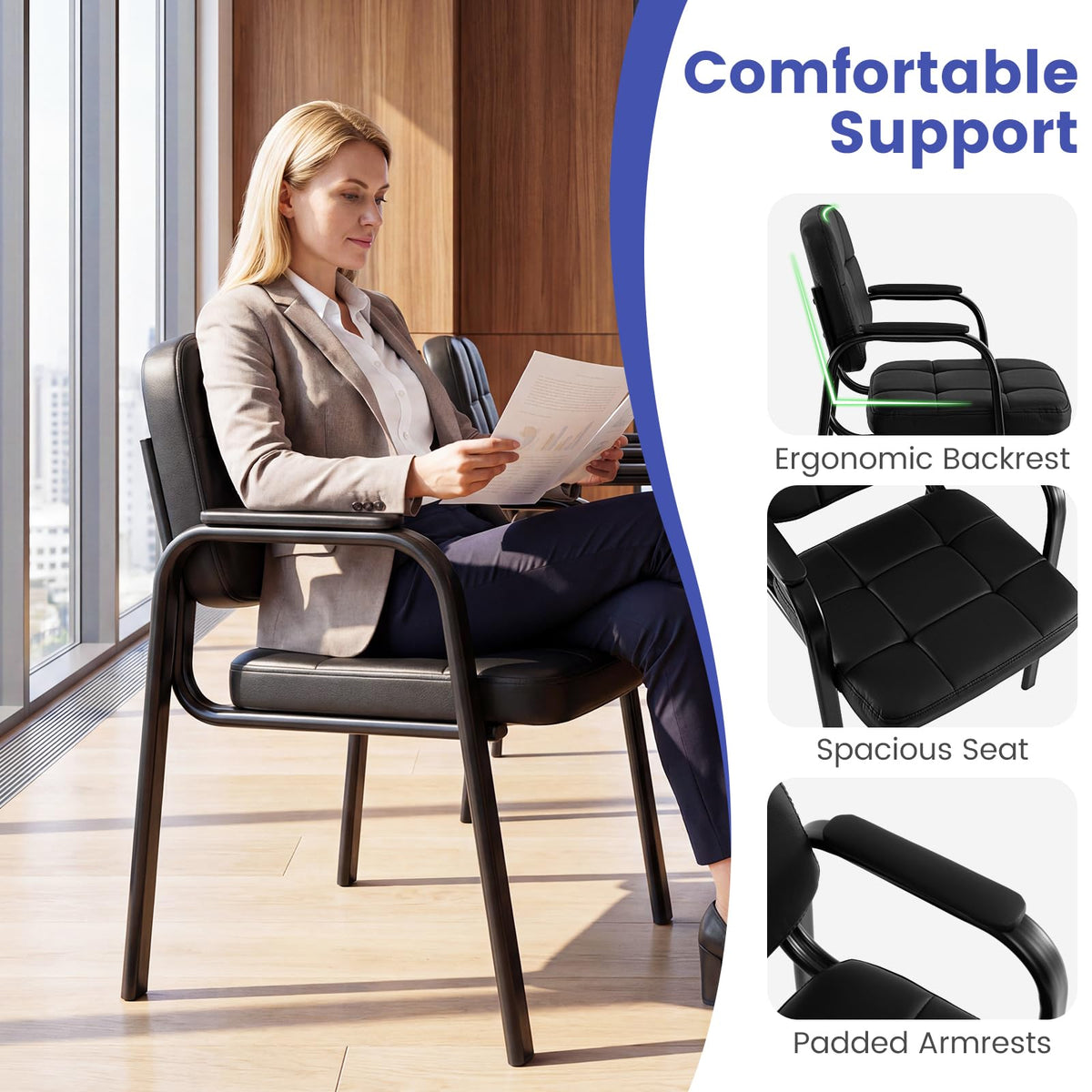 Waiting Room Guest Chairs with Padded Armrests Set of 2/4