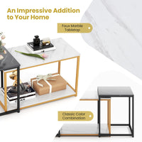 Giantex Nesting Coffee Table Set of 3, 3-Piece End Table with Faux Marble Top