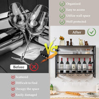 Industrial Wall Mounted Wine Rack, 3 Tiers Metal Hanging Wine Shelf