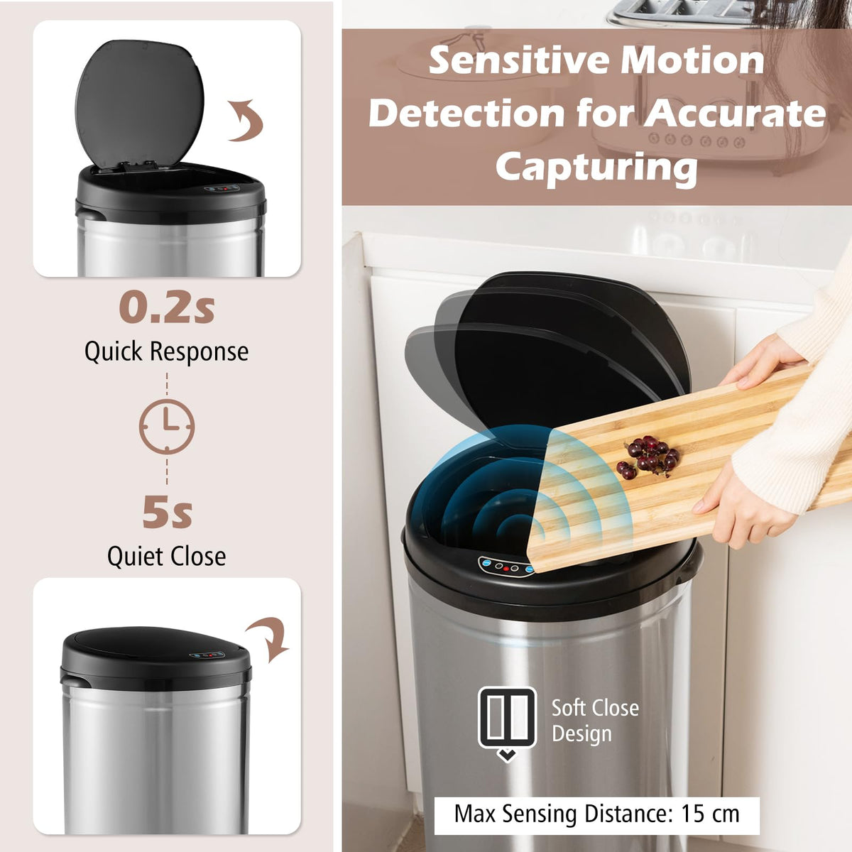 Giantex 30L Automatic Trash Can, Motion Sensor Garbage Bin with Stainless Steel Frame