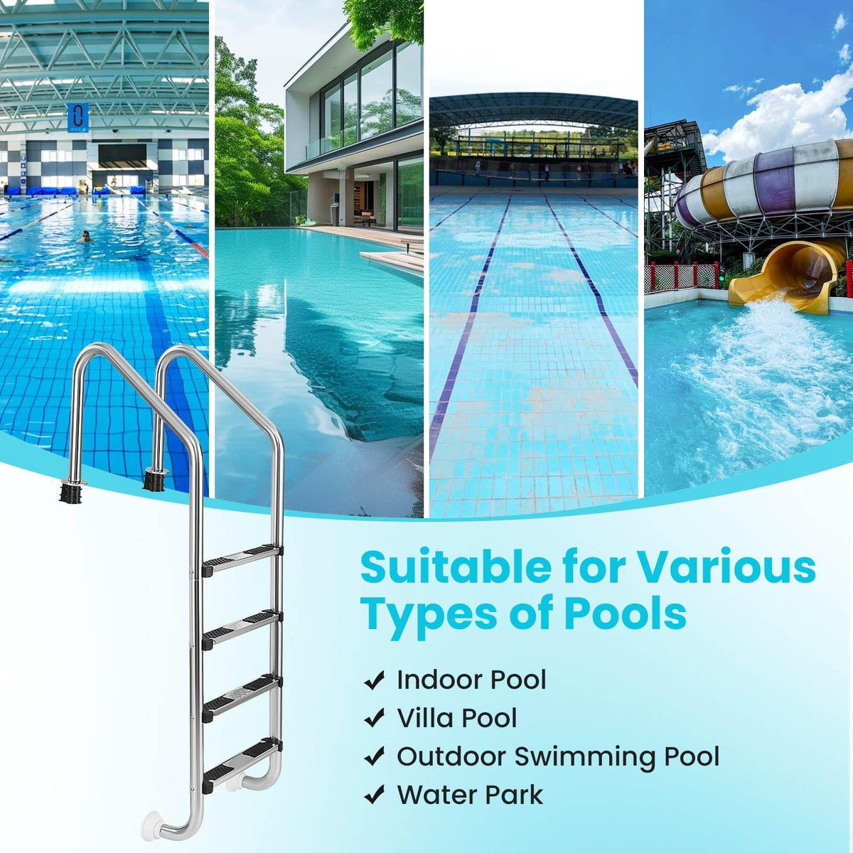 4-Step Inground Pool Ladder, Stainless Steel Swimming Pool Ladder