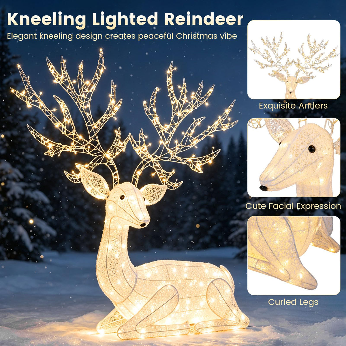 Lighted Kneeling Christmas Reindeer with 280 Warm White LED Lights