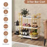 Giantex Gold Bar Cart, Home Island Service Cart, 3 Tier Storage Shelves
