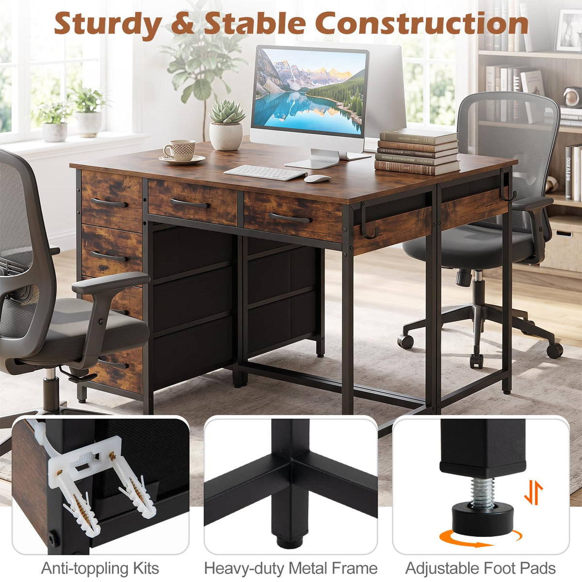 Giantex Computer Desk with Reversible Drawers