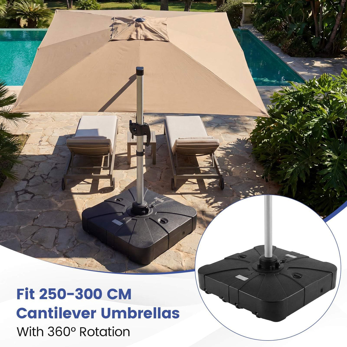 Outdoor Cantilever Umbrella Base w/Wheels,Heavy-Duty Offset Patio Umbrella Stand