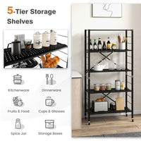 Giantex Folding Storage Shelves, 5-Tier Metal Collapsible Shelves with Wheels