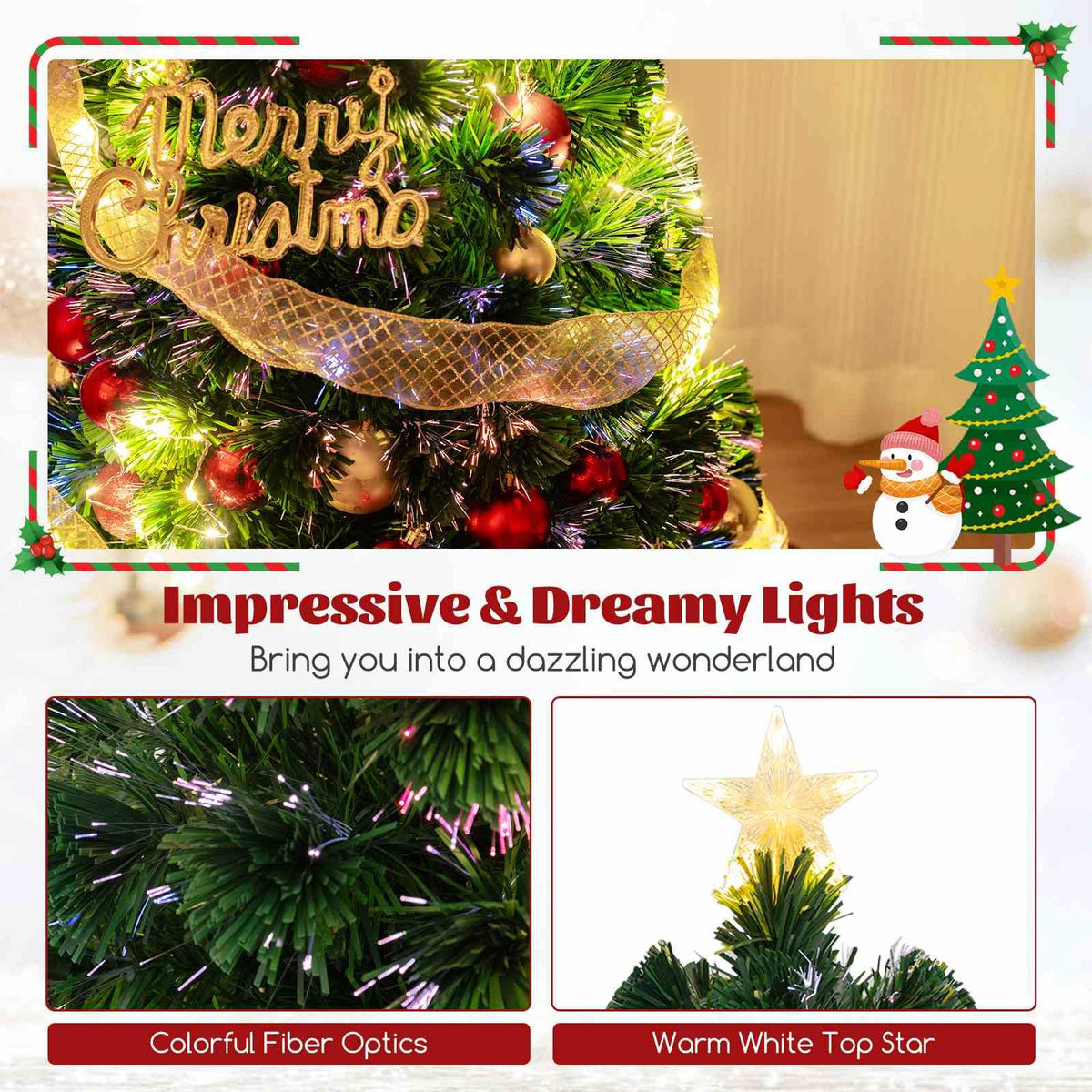 Pre-Lit Artificial 1.5M 1.8M Optical Fiber Christmas Tree with Star String Lights