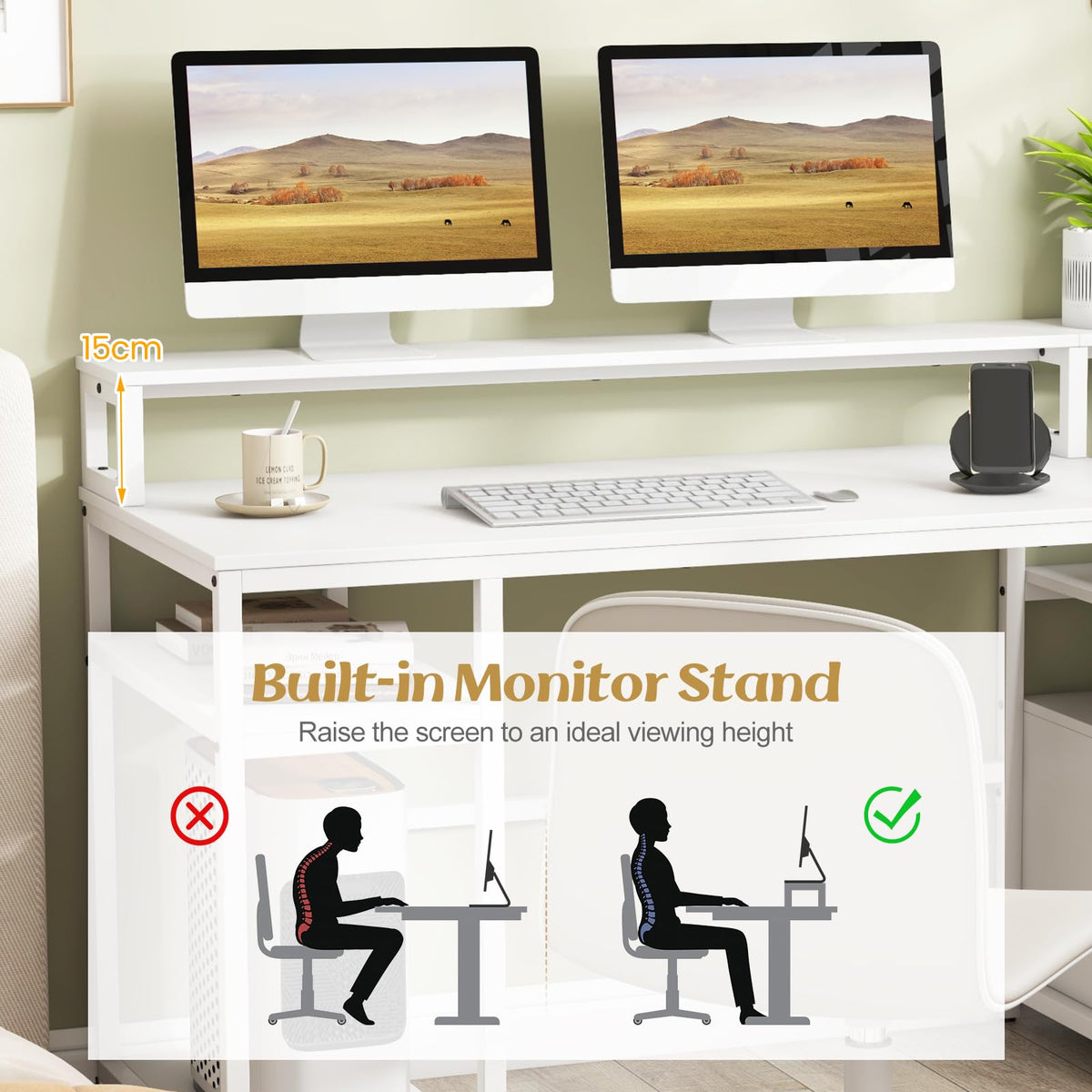 Giantex Computer Table Giantex 168cm Computer Desk Home Office, Modern Writing Desk with Moni ...