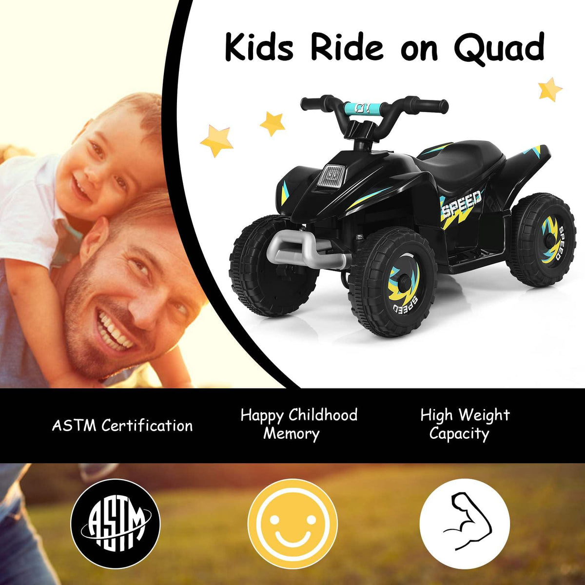 6V Kids Ride on ATV Toy Electric Quad Car with Forward and Reverse Switch