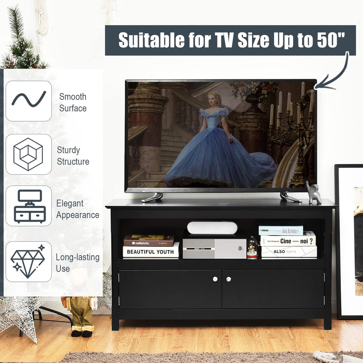 Giantex Wooden TV Stand for TVs, X Shape Console Storage Cabinet, Home Living Room Furniture, Farmhouse TV Storage Console