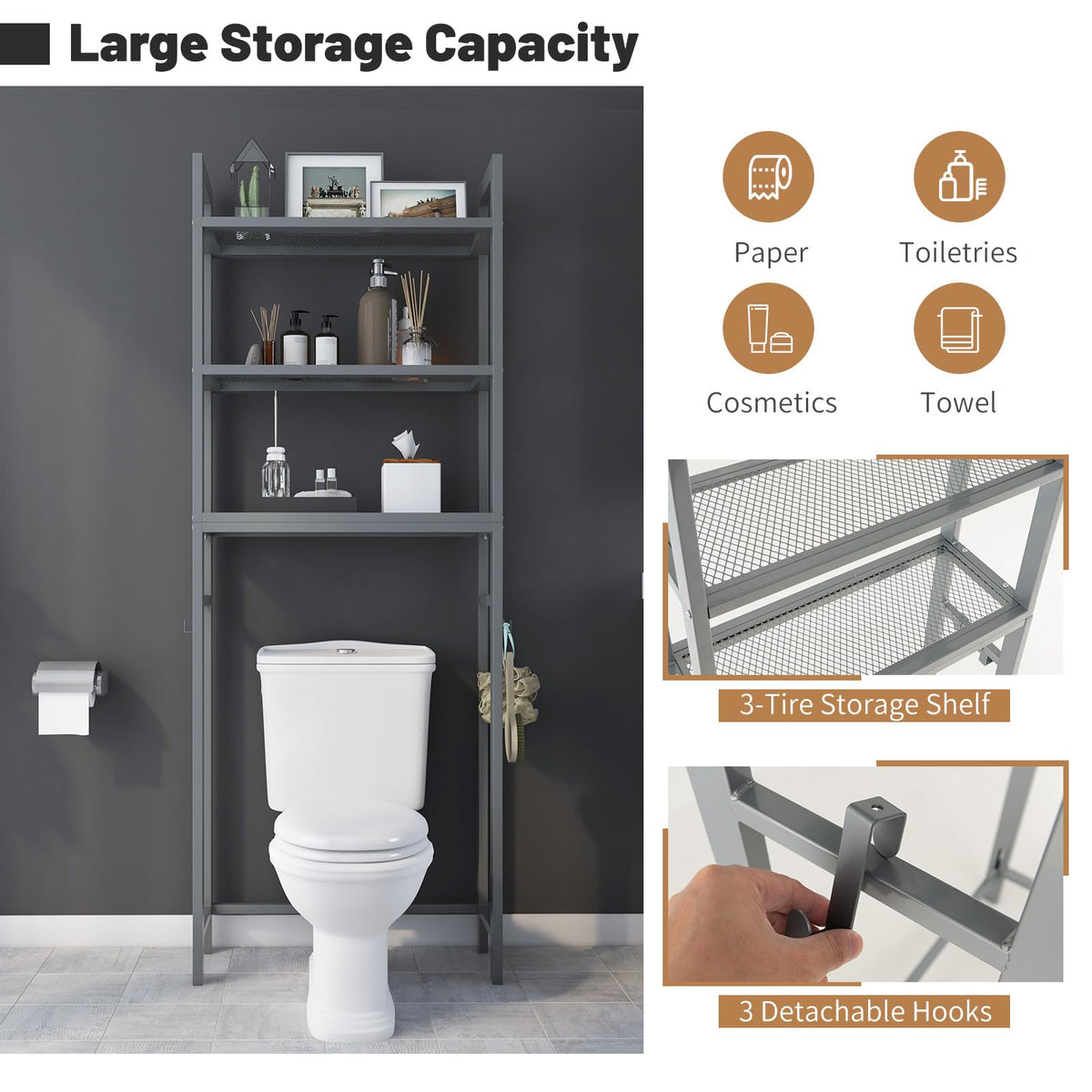 Giantex Over The Toilet Storage Shelf, Space Saving Metal Bathroom Organizer