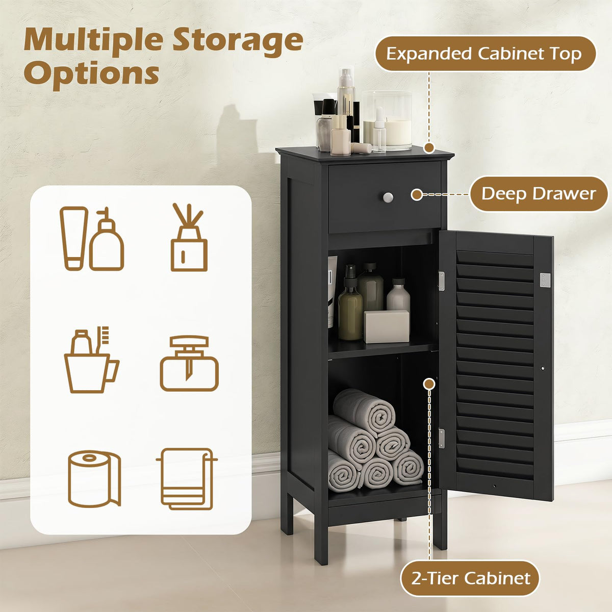 Small Bathroom Storage Cabinet with Adjustable Shelf and Drawer