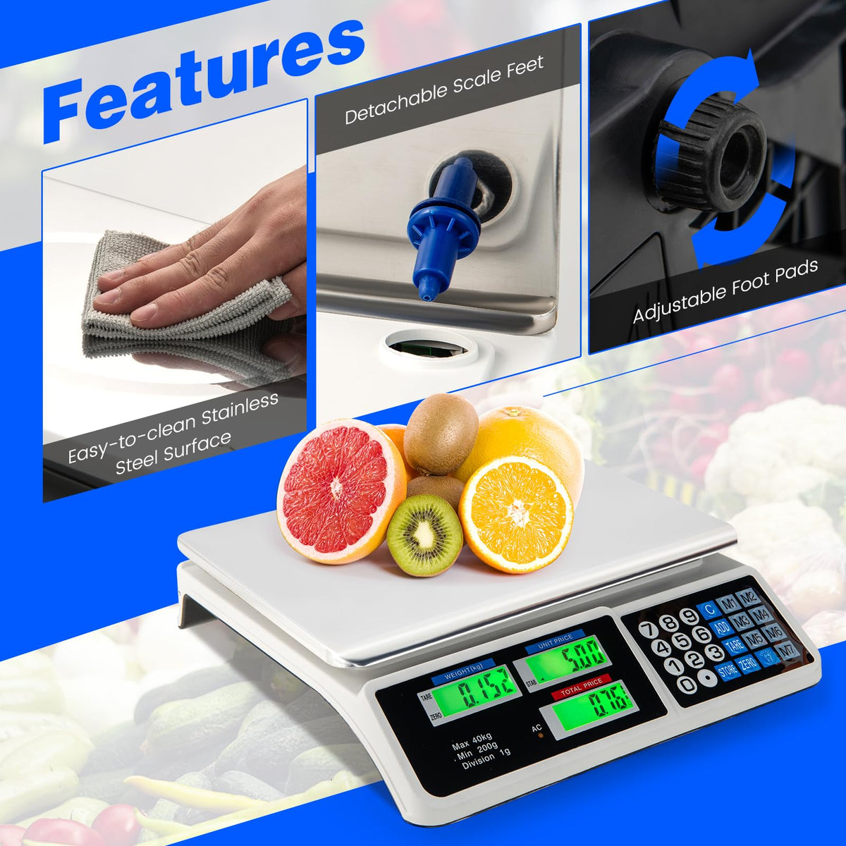 Giantex 40 kg Digital Kitchen Scale, High Precision Digital Commercial Food Meat Weighting Scale