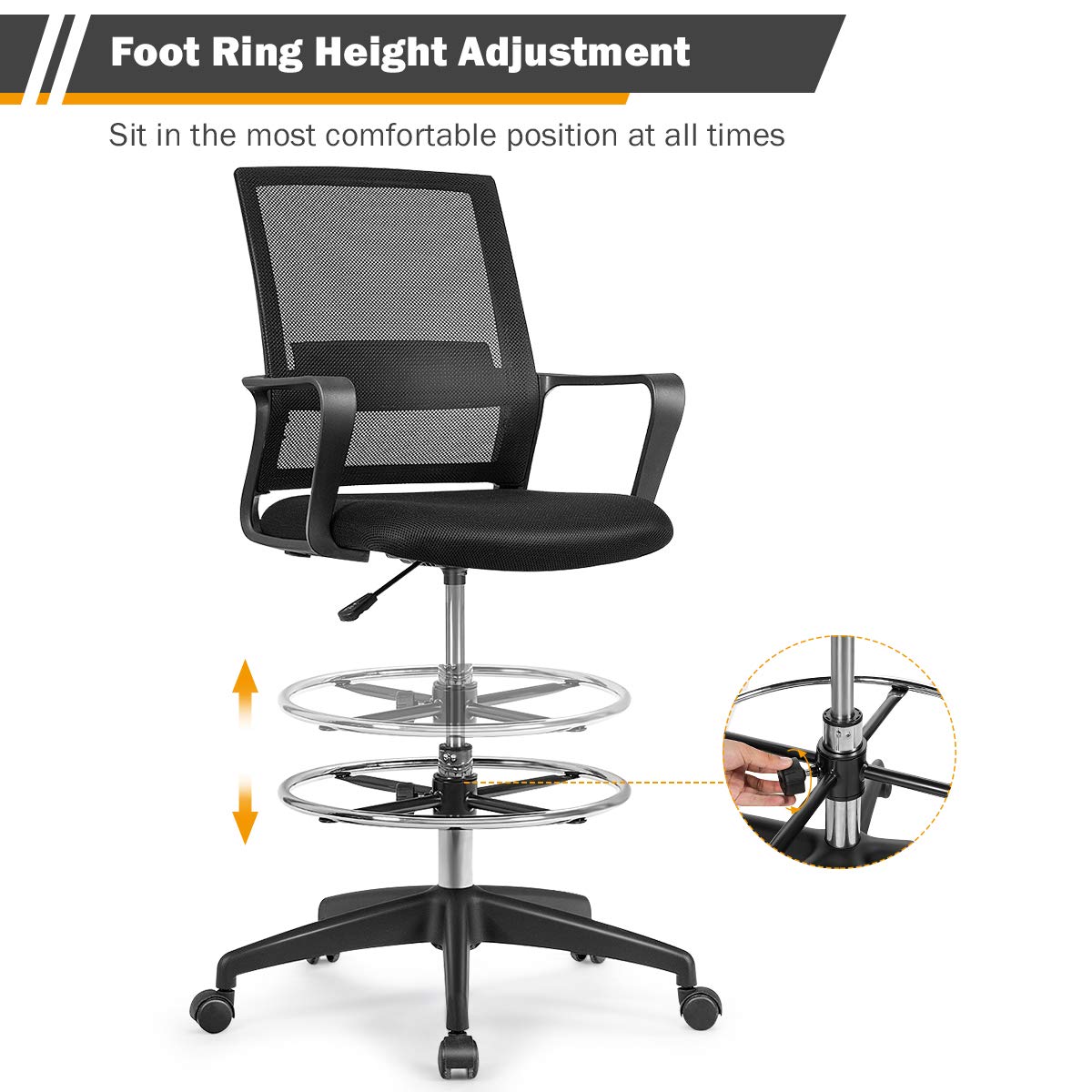 Giantex Mesh Drafting Chair, 360° Swivel Designed Home Office Chair w/Lumbar Support