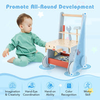 2-in-1 Wooden Baby Push Walker with Multi-Activity Center