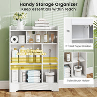 Bathroom Storage Cabinet Slim Floor Cabinet with Toilet Paper Holders Brush Compartment