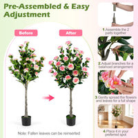 Giantex 128cm Artificial Camellia Tree, Faux Flower Greenery Plant