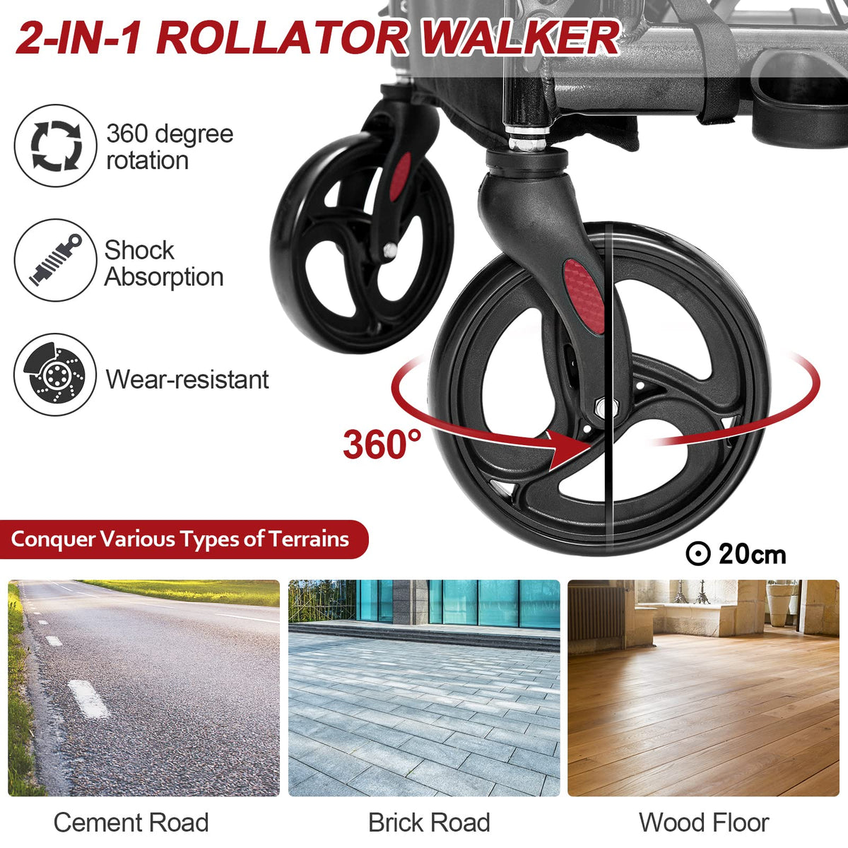 2-in-1 Folding Rollator Walker