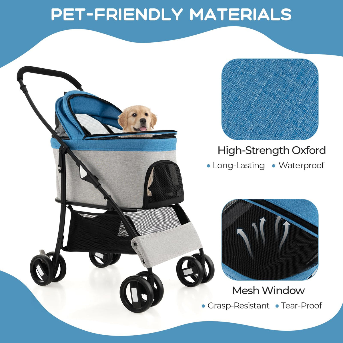 3-In-1 Pet Stroller with Removable Car Seat Carrier, Foldable Dog Cat Stroller