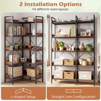 Giantex 5-Tier Corner Bookshelf Convertible L-Shaped with Metal Frame