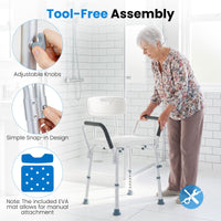 6-PositionAdjustable Height Shower Chair with Back and Arms
