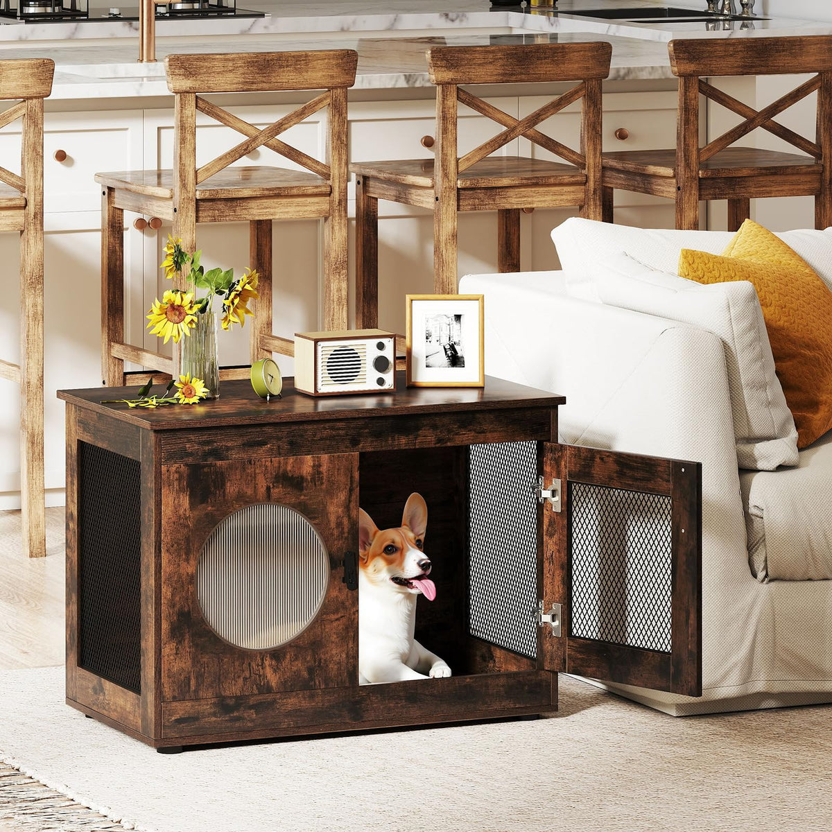 Dog Crate Furniture with Translucent Window for Small Medium Dogs