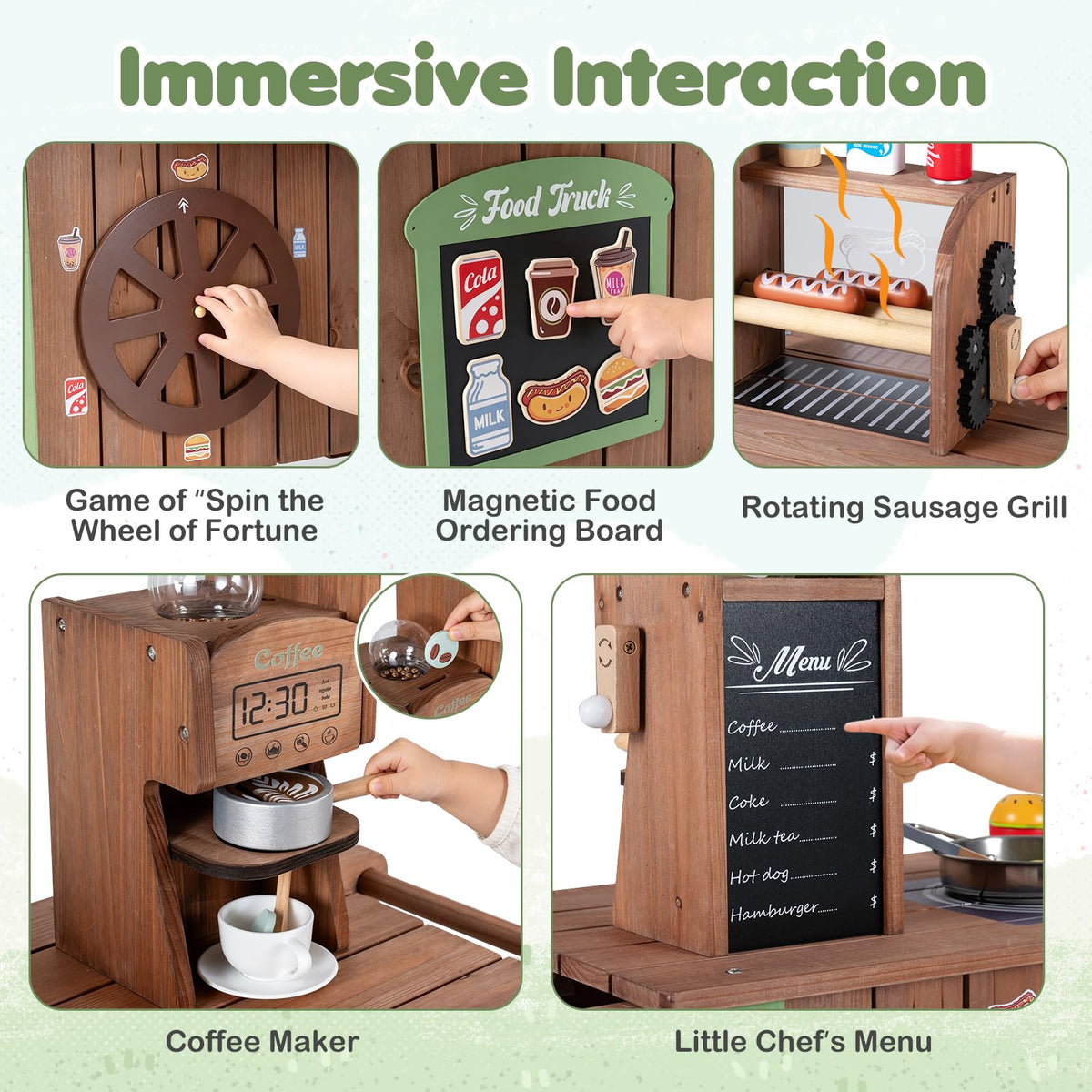 Pretend Play Market Food Cart with Ovens and Shelves for Boys and Girls