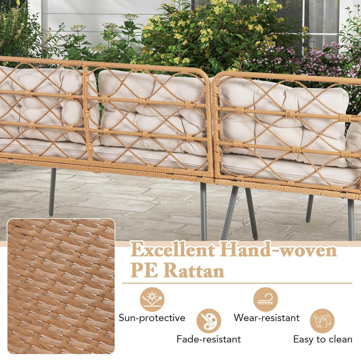 3 Pieces Corner Patio Furniture with Small Coffee Table for Garden Backyard