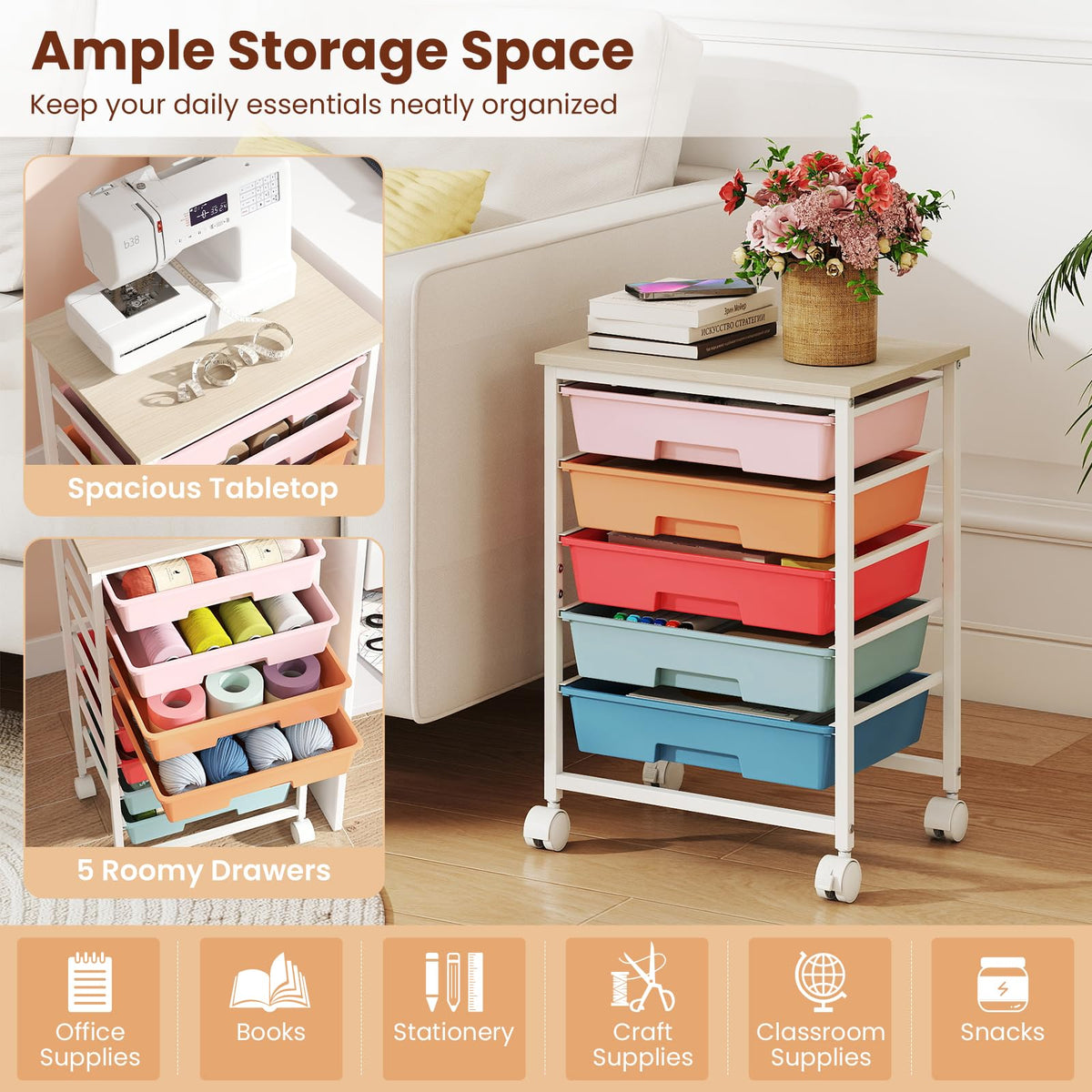 Giantex Rolling Cart with 5 Drawers