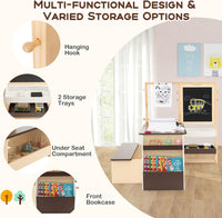 Kids Art Table & Bench Set with Double-Sided Adjustable Easel