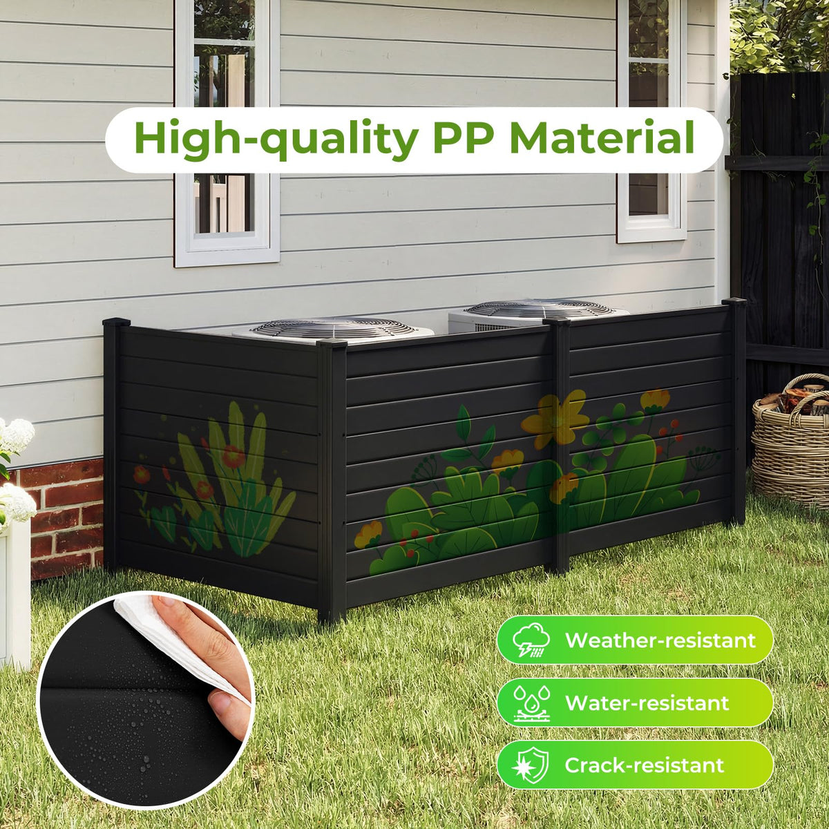3-Panel AC Fence with Metal Stakes No Dig Enclosure for Patio