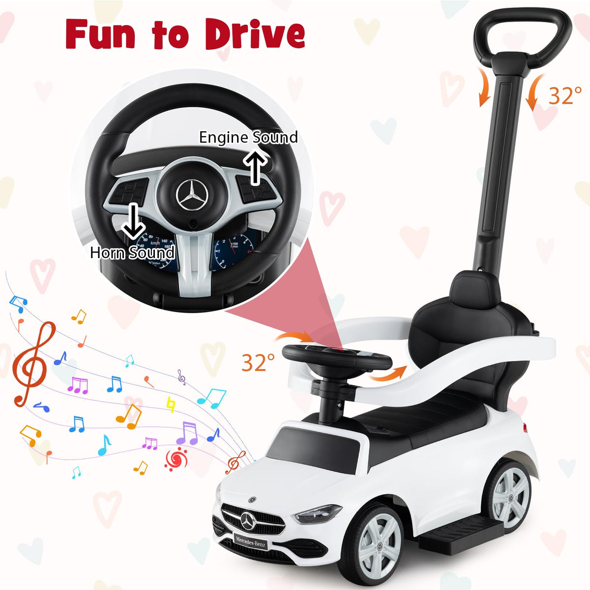 3-in-1 Ride on Push Car with Adjustable Canopy and Steering Push Bar