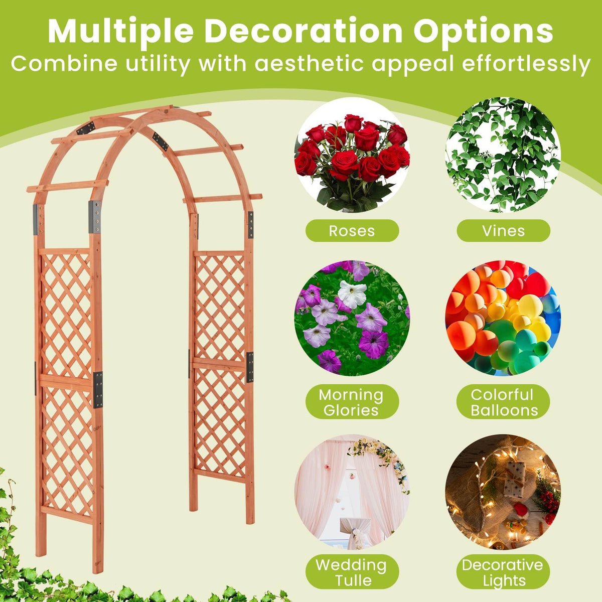 235 cm Garden Arch Wooden Arbor for Climbing Plants