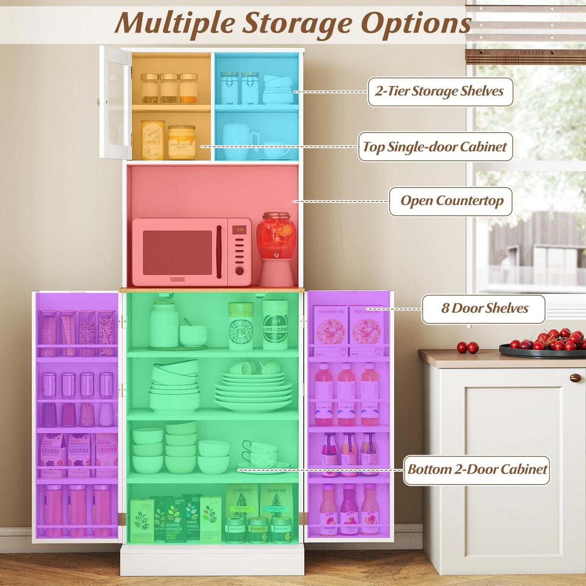 Kitchen Pantry Cabinet 170 CM Freestanding Tall Cupboard with Microwave Shelf