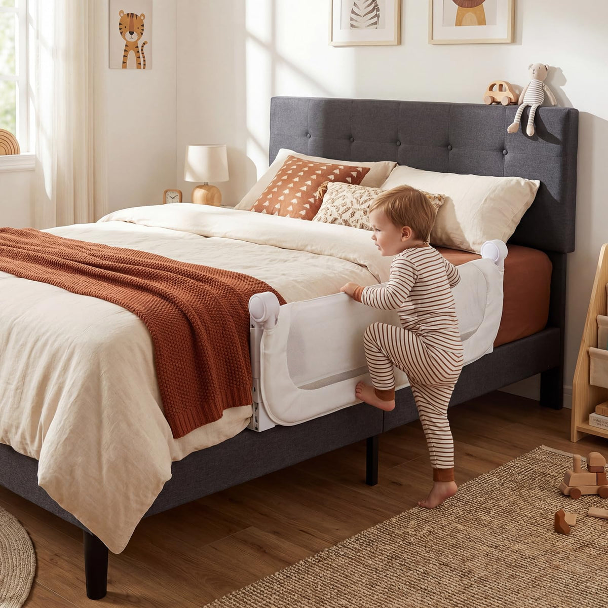 120 cm Foldable Bed Rail with Removable Oxford Fabric Cover and Extra Buckle for Toddlers