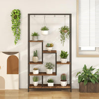 6-tier Tall Plant Stand, 180 CM Metal Indoor Plant Shelf w/ 10 Hanging Hooks & Wire Shelf for Multiple Plants