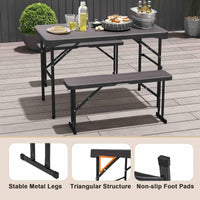 Outdoor Table Bench Set, Folding Picnic Table Set w/ 2 Benches, All-Weather HDPE Tabletop