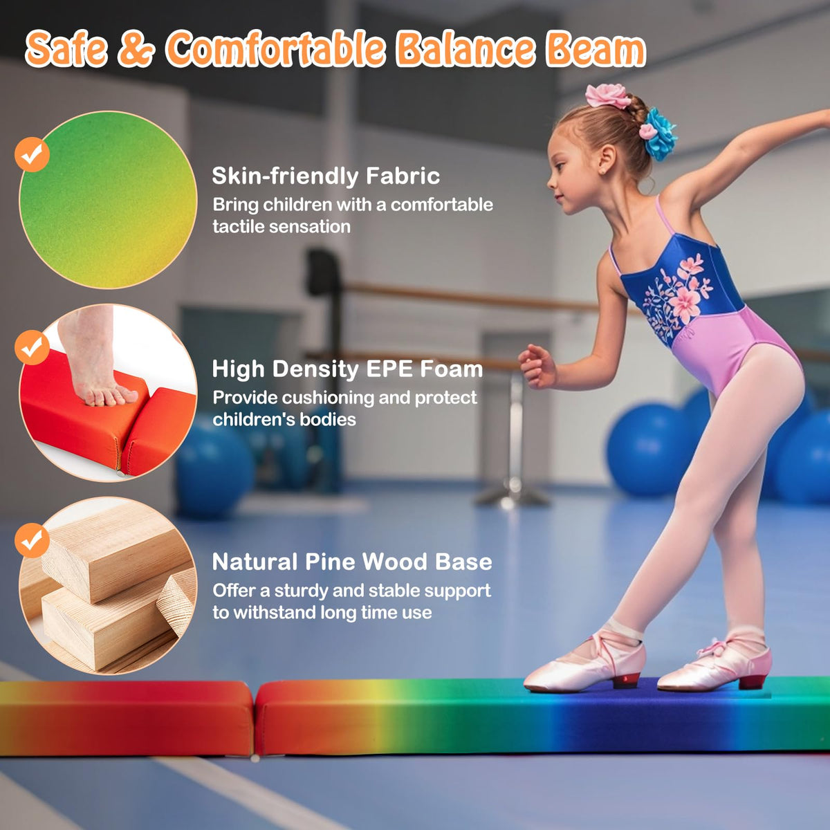 240cm Balance Beam, Folding Gymnastics Beam w/Carry Handles