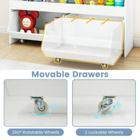 Kids Toy Storage Box, Children Wooden Bookcase with 2 Movable Drawers