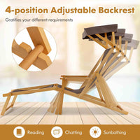 Birch Wood Chaise Lounge Chair with Adjustable Canopy and Reclining Backrest