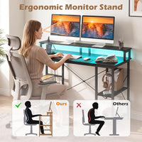 Giantex 120cm Computer Desk with Charging Station and LED Lights