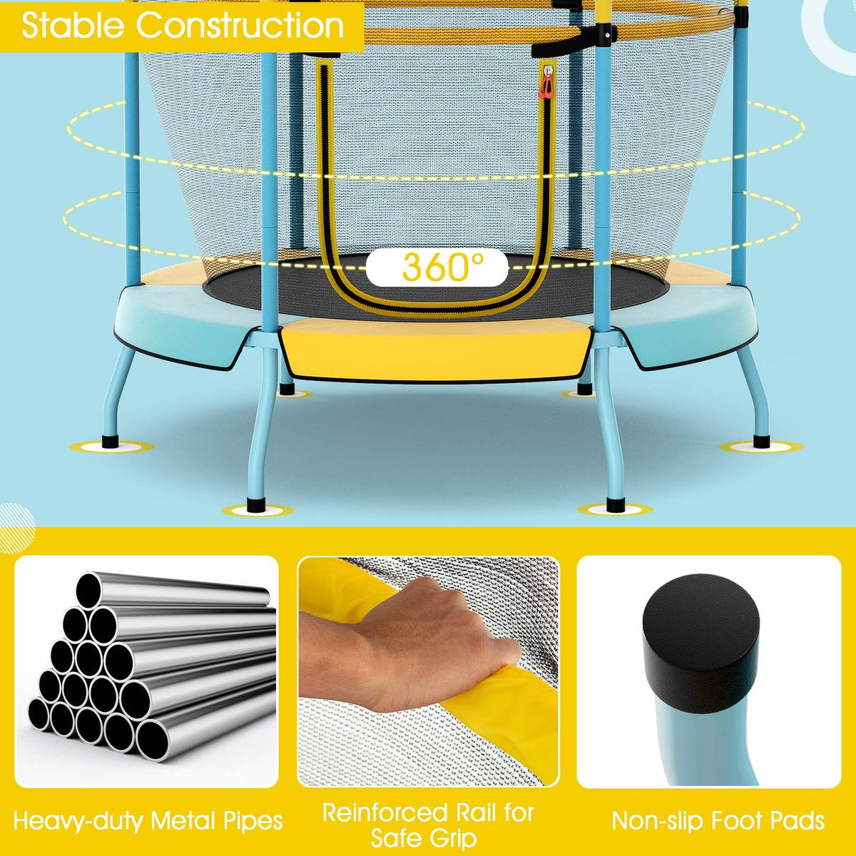 48 Inch Trampoline for Kids with Safety Enclosure Net and Curved Metal Legs