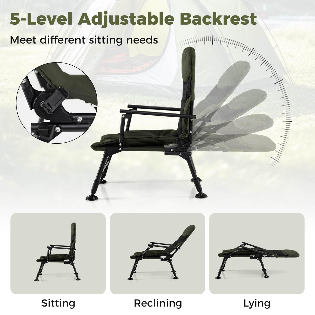 Oversized Foldable Fishing Chair for Adults with Padded High-Back and Armrest