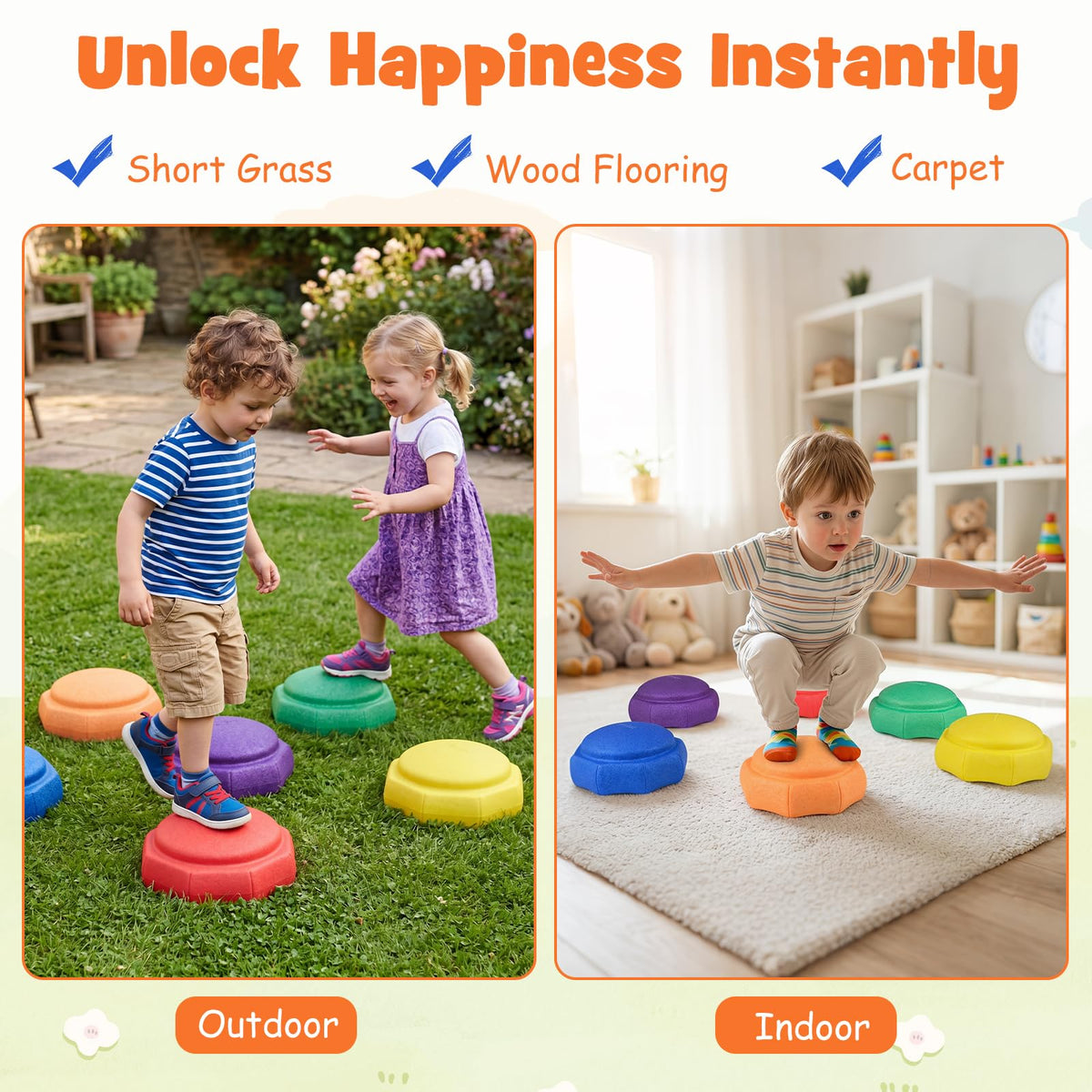 6-Piece Stackable Toddler Balance Stepping Stones for Sensory Play and Coordination