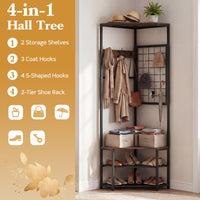 Freestanding Coat Rack with Storage Shelves and Shoe Racks