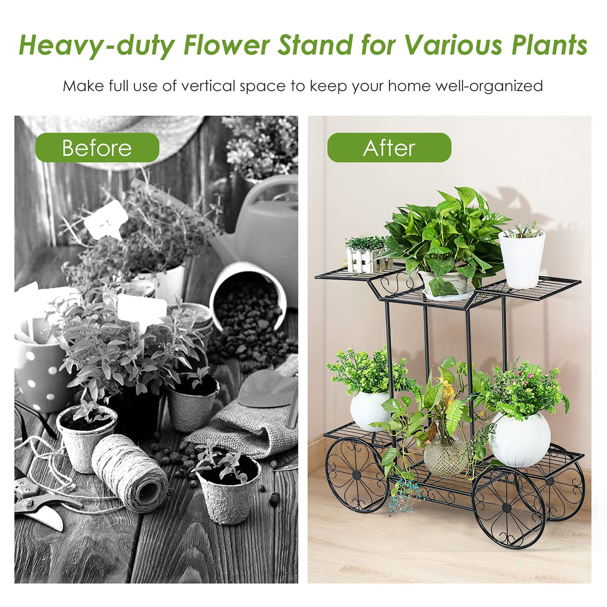 4-Tier Flower Stand, Iron Plant Stand for Indoor & Outdoor Use
